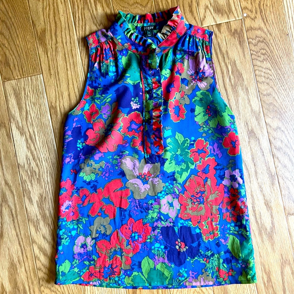 J Crew Blue Floral Sleeveless size 0
